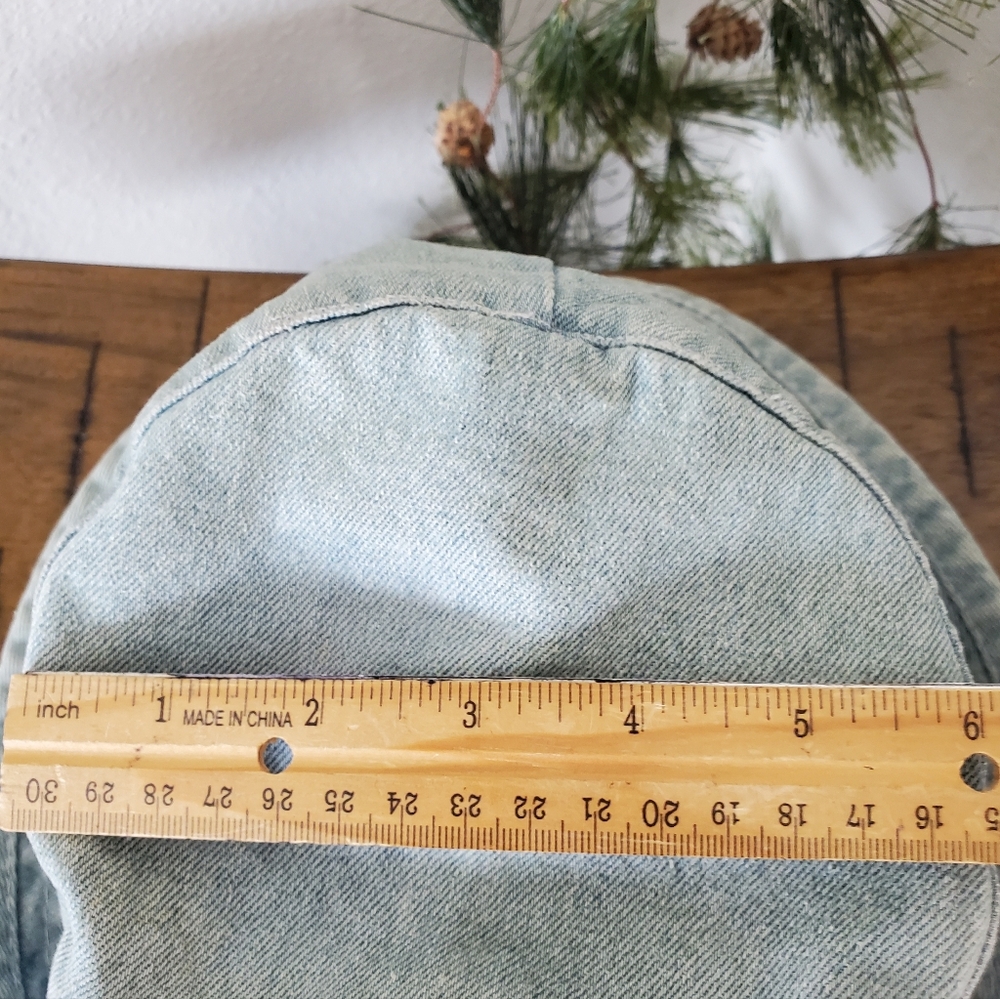 Vintage 90s Cotton Light Wash Denim Bucket Hat with Floral Raffia Detail - Picture 6 of 12